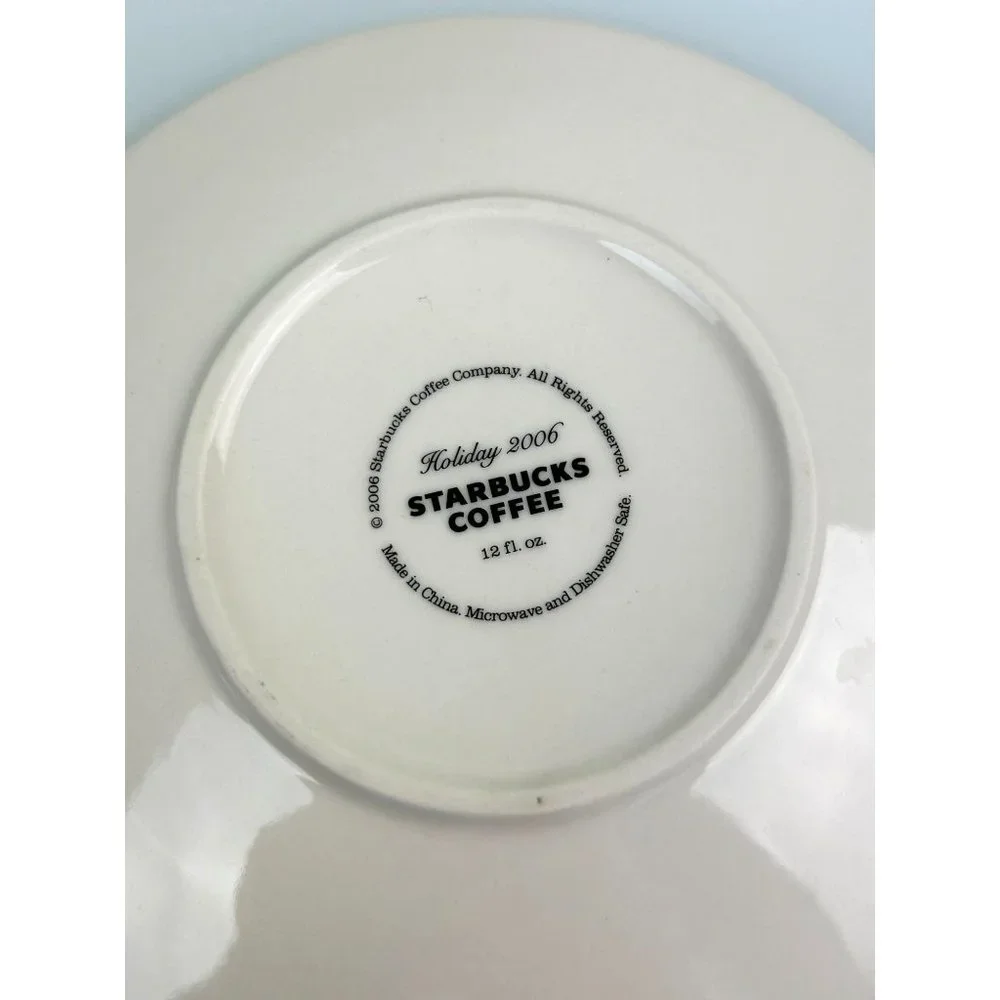 Starbucks 2006 Set of 2 Christmas Saucer Plates, Red Tree, Green Blue Stocking